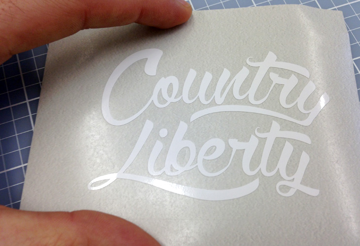 A 2" x 3" decal we cut for Country Liberty.